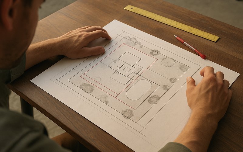 Site plan showing the 4-foot AB 2221 detached ADU setback measurement used in Oakland permit applications